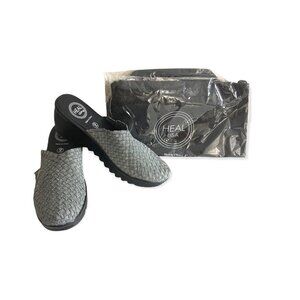 HEAL USA Women's Angel Round-Toe Slip-On‎ Wedge Heel Mule Silver US 9 NEW
